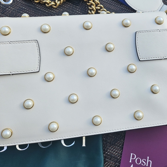 Gucci Bee Nappa Pearl Studded Mini Queen Margaret Broadway Shoulder Bag - Picture 5 of 16